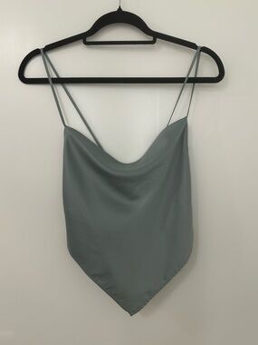 Oak + Fort Cowl Neck Satin Camisole Crop Top Slate Green Small